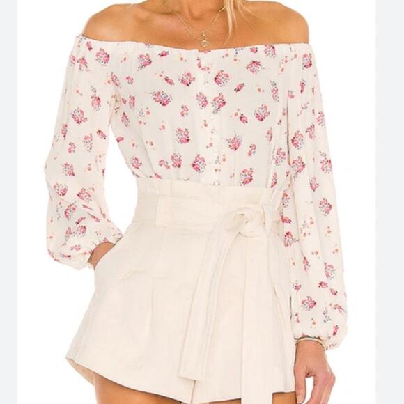 AFRM Nessa Bodysuit MEDIUM Ditzy Floral Off The Shoulder Cottagecore Feminine - Picture 8 of 14